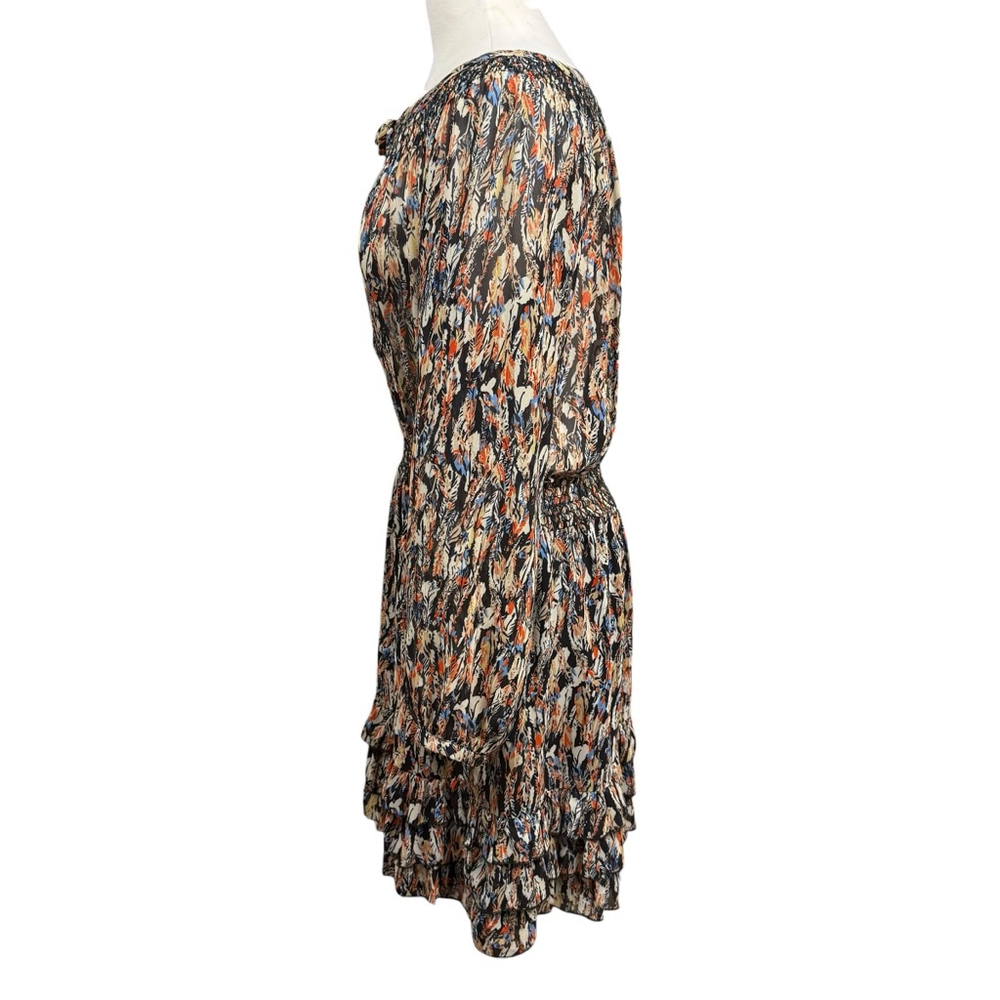 Scully Feather Print Long Sleeve Boho Mini Dress Medium - Picture 7 of 9
